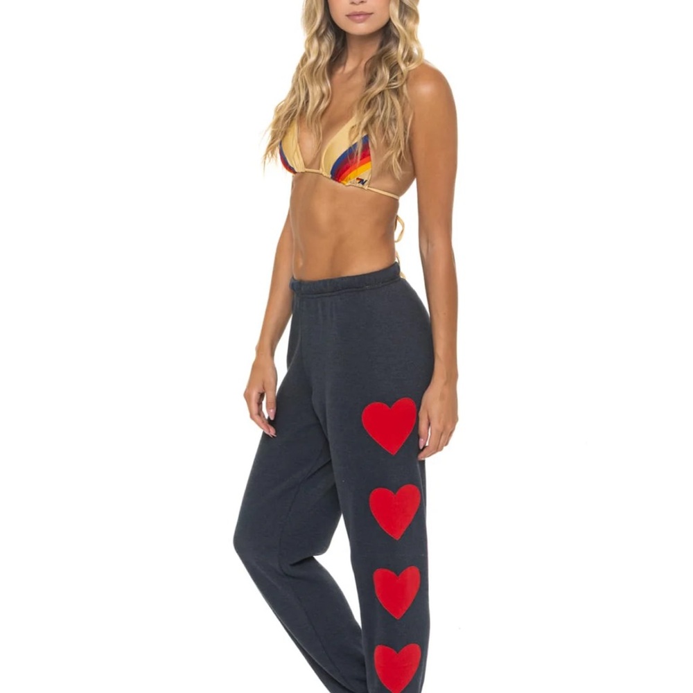 Women's Aviator Nation Midnight blue Sweatpants with Red Hearts